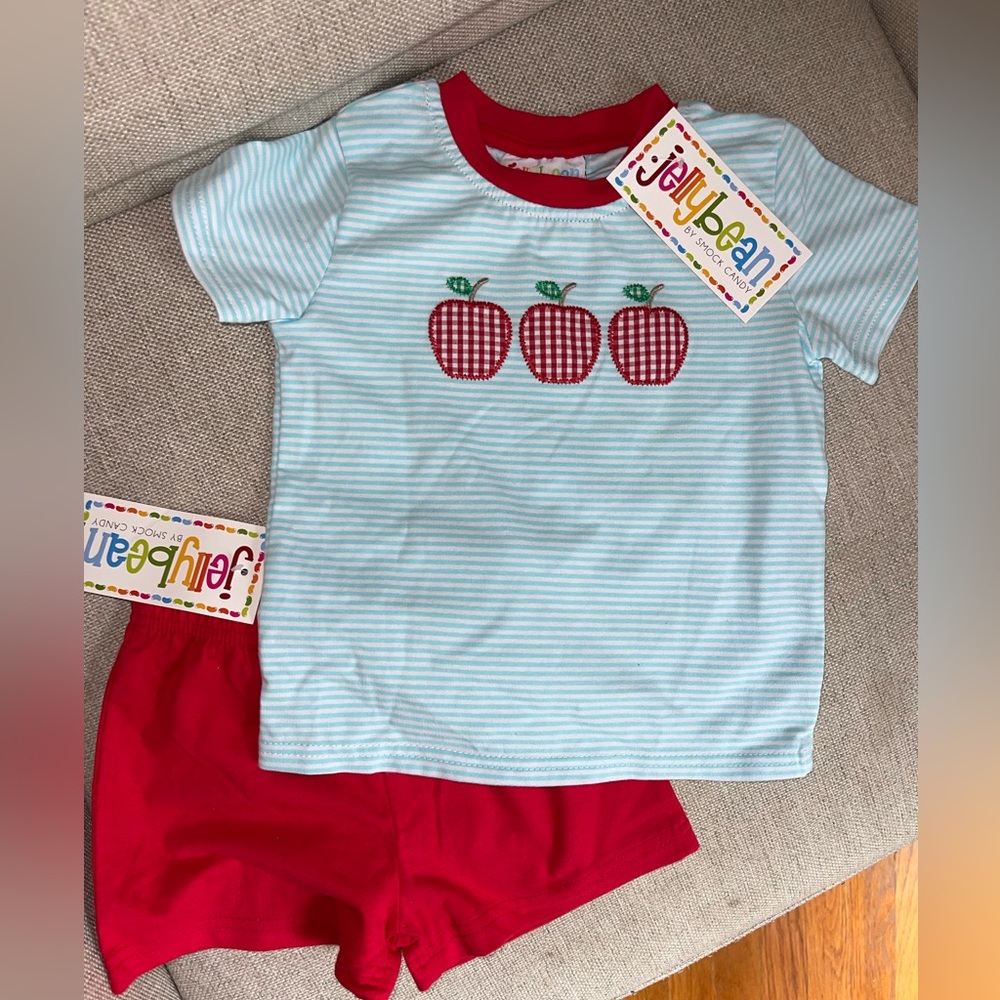 Jelly Beans Red and Light Blue Apple Applique Kids Matching Set